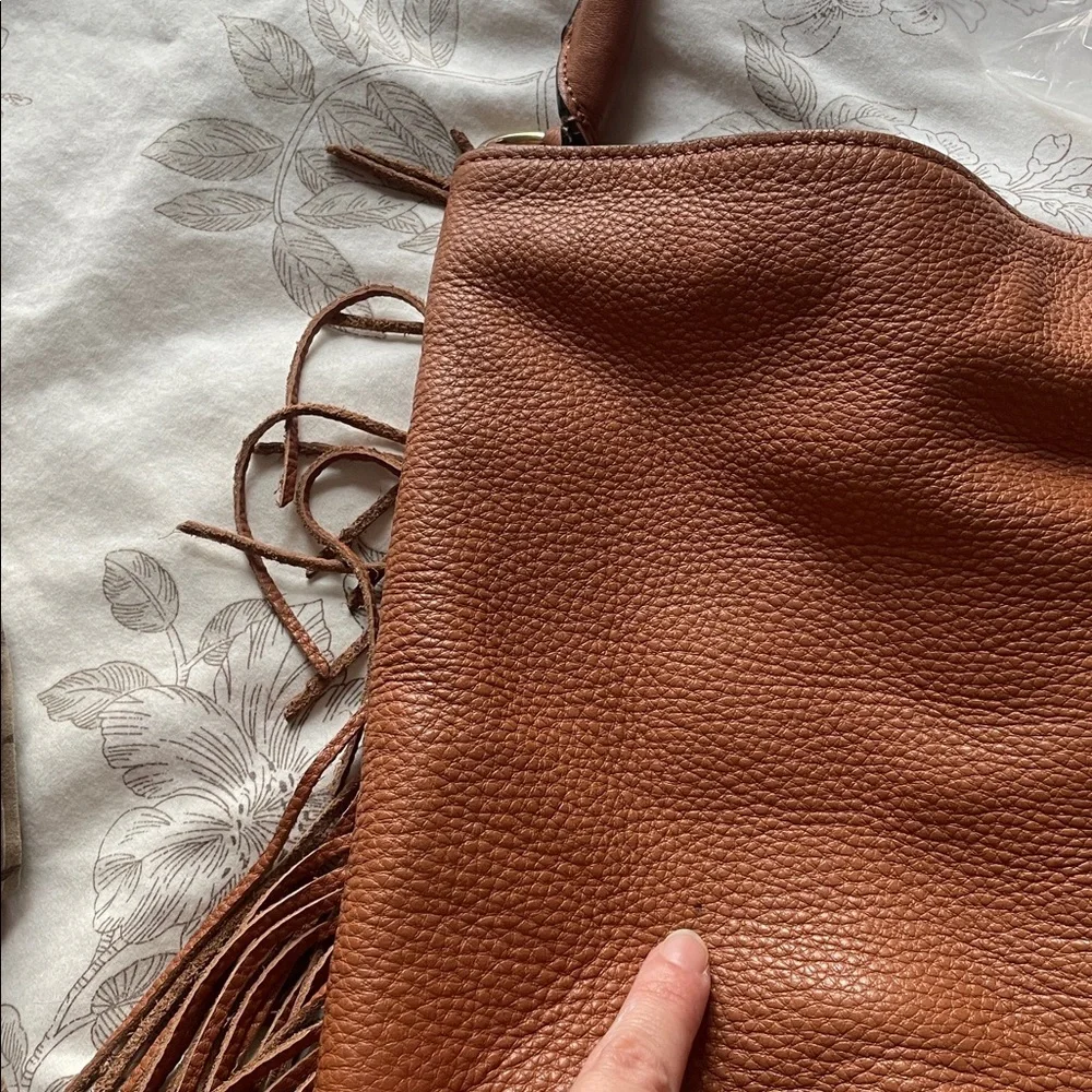 Rebecca Minkoff Clarke Leather Fringe Hobo Bag Cognac Brown Western Rodeo‎ Boho